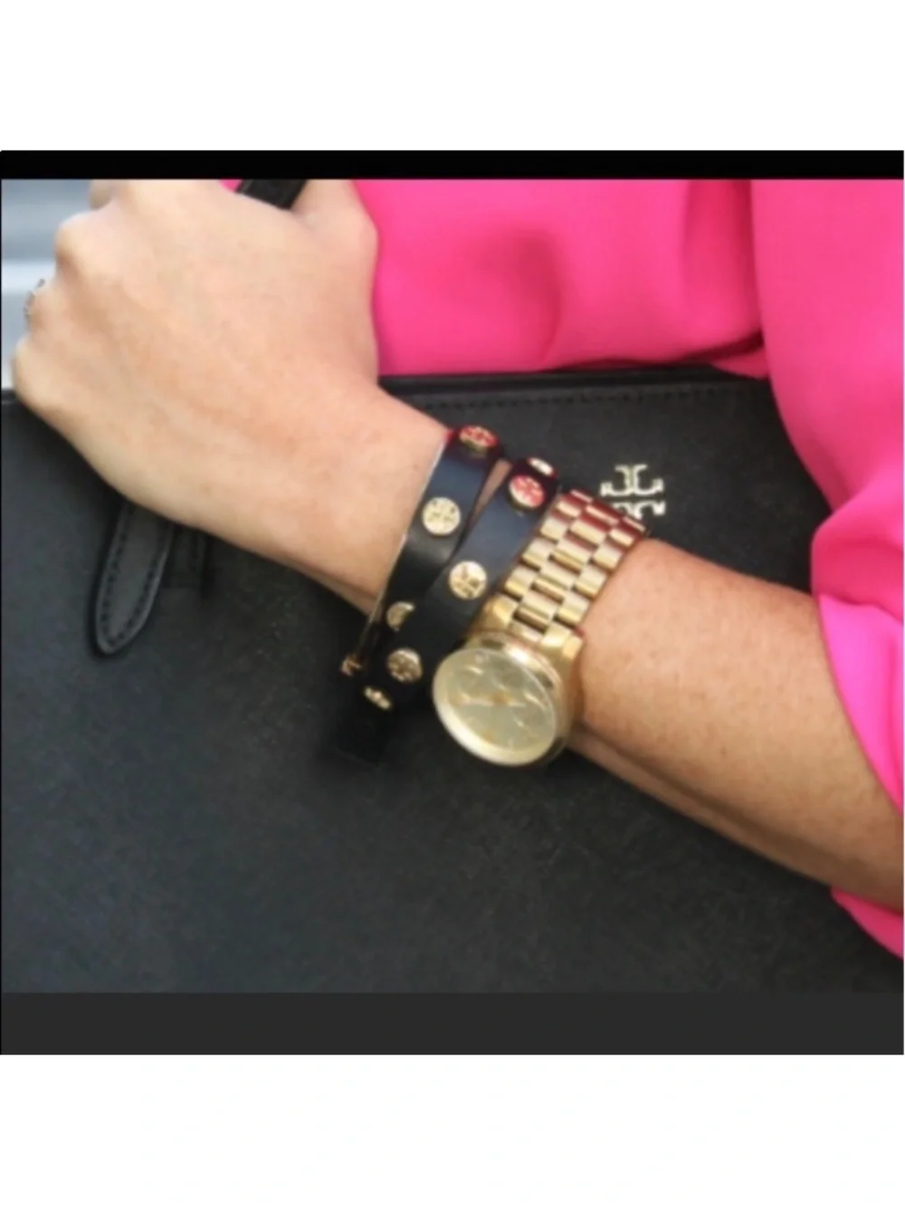 Tory Burch Double Wrap Logo Leather Bracelet in Gold